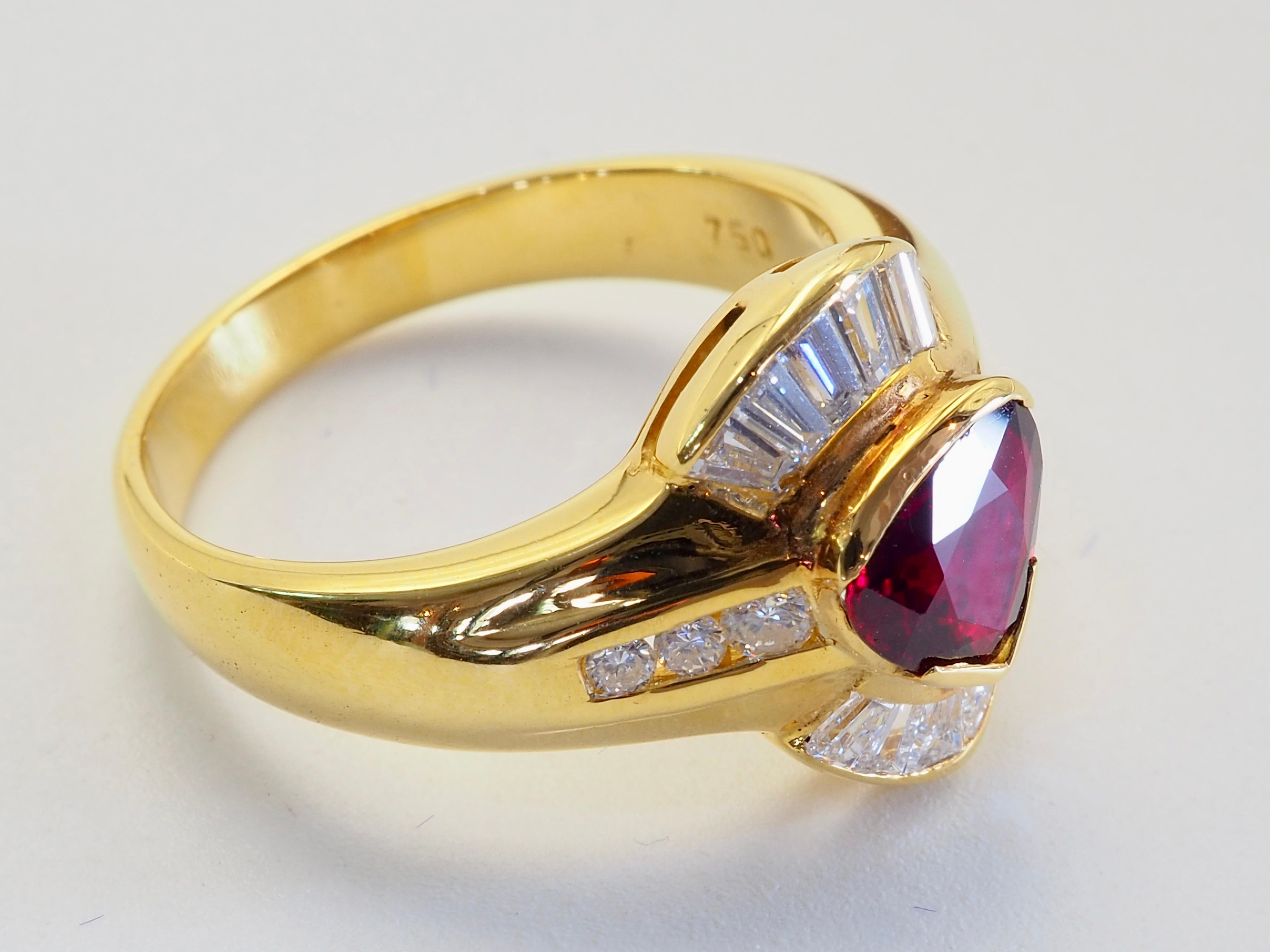 18K Gold 0.99ct Trillion Deep Red Thai Ruby & 0.60ct Diamond Fine Band Ring für Damen oder Herren im Angebot