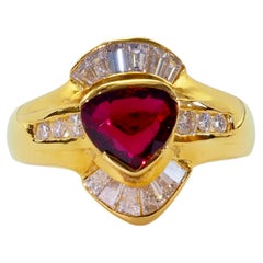 Anello a fascia in oro 18 carati con rubino thailandese rosso intenso da 0,99 carati e diamante da 0,60 carati
