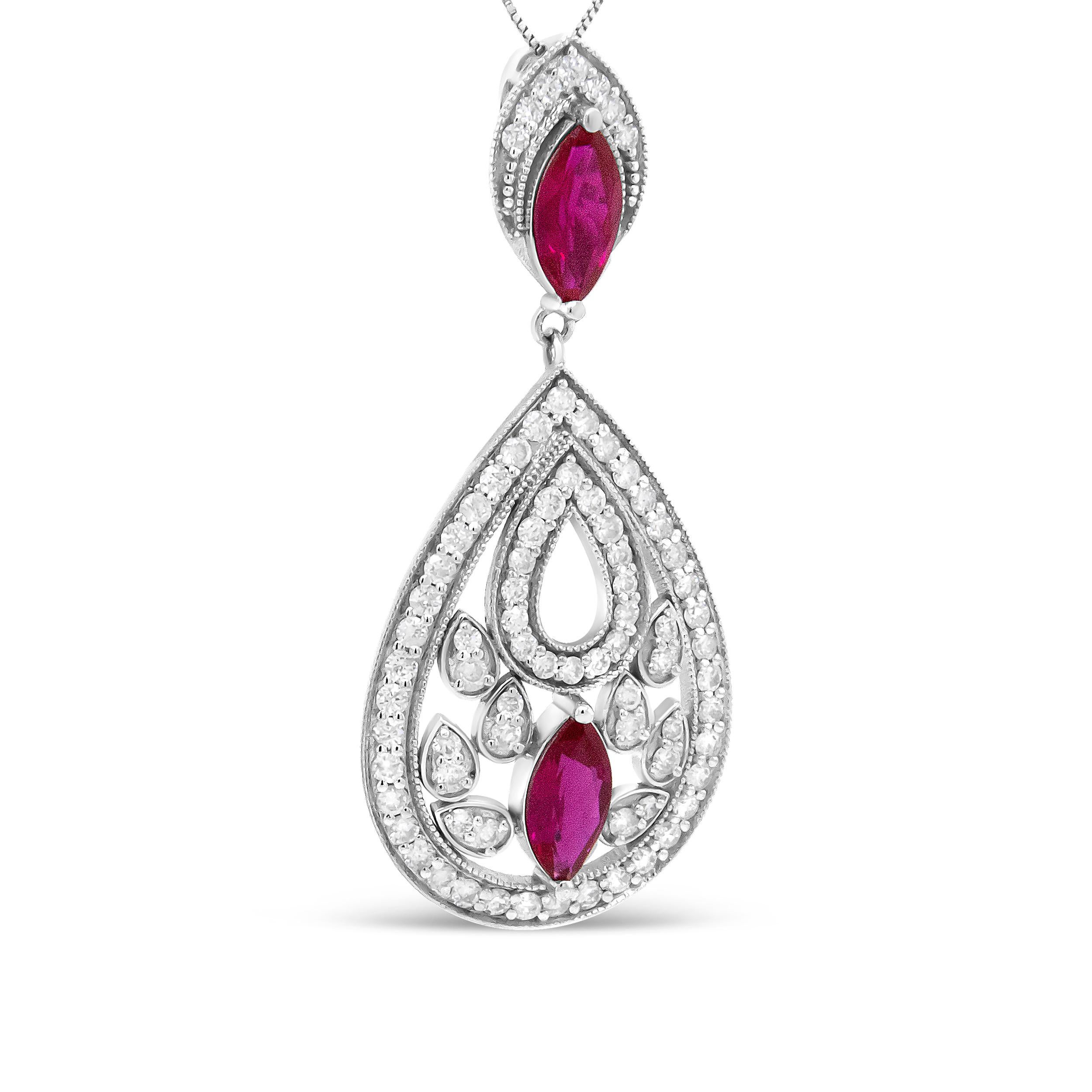 A romantic look that glistens with the natural beauty of gemstones and diamonds, this 18k white gold pendant necklace is swoon-worthy. A total 1.00 cttw prong-set diamonds with an approximate G-H Color and I1-I2 Clarity sparkle throughout this