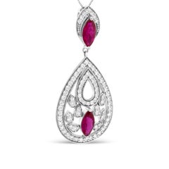 18K Gold 1.0 Carat Diamond & Ruby Teardrop Dangle Pendant Necklace