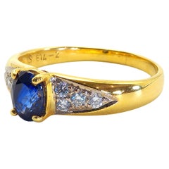 18K Gold 1.00ct Blue Sapphire & 0.20ct Diamond Fine Ring