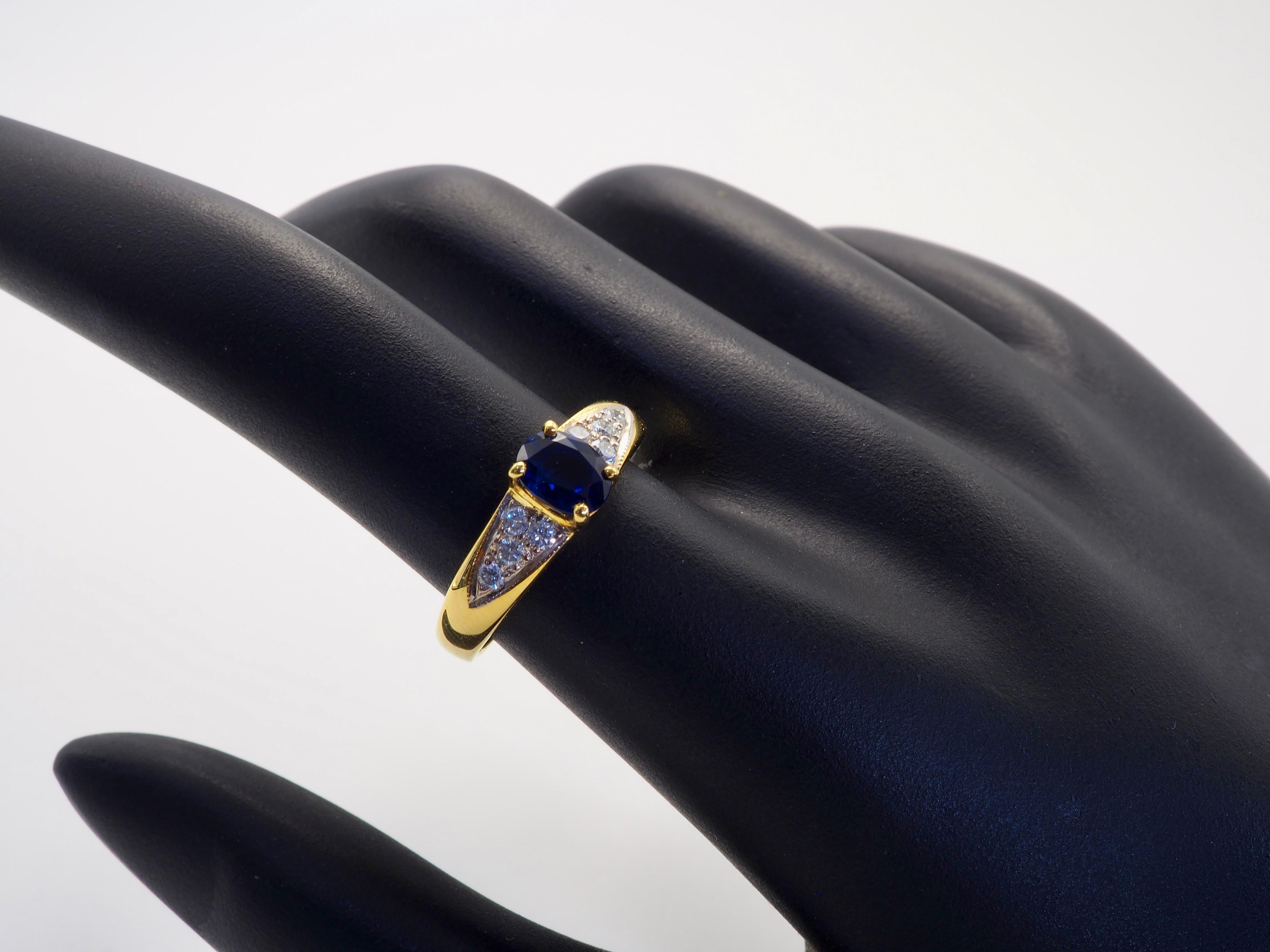 Bague fine en or 18 carats avec saphir bleu de 1,00 carat et diamant de 0,20 carat Pour femmes en vente