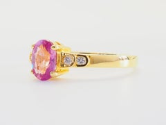 18K Gold 1.00ct Oval Purplish Pink Sapphire & 0.06ct Diamond Engagement Ring