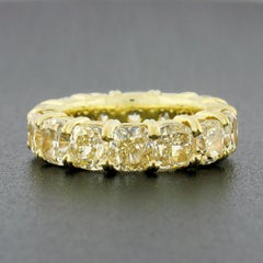18k Gold 10.10ctw GIA 14 Cushion Cut Yellow Diamond Eternity Band Wedding Ring