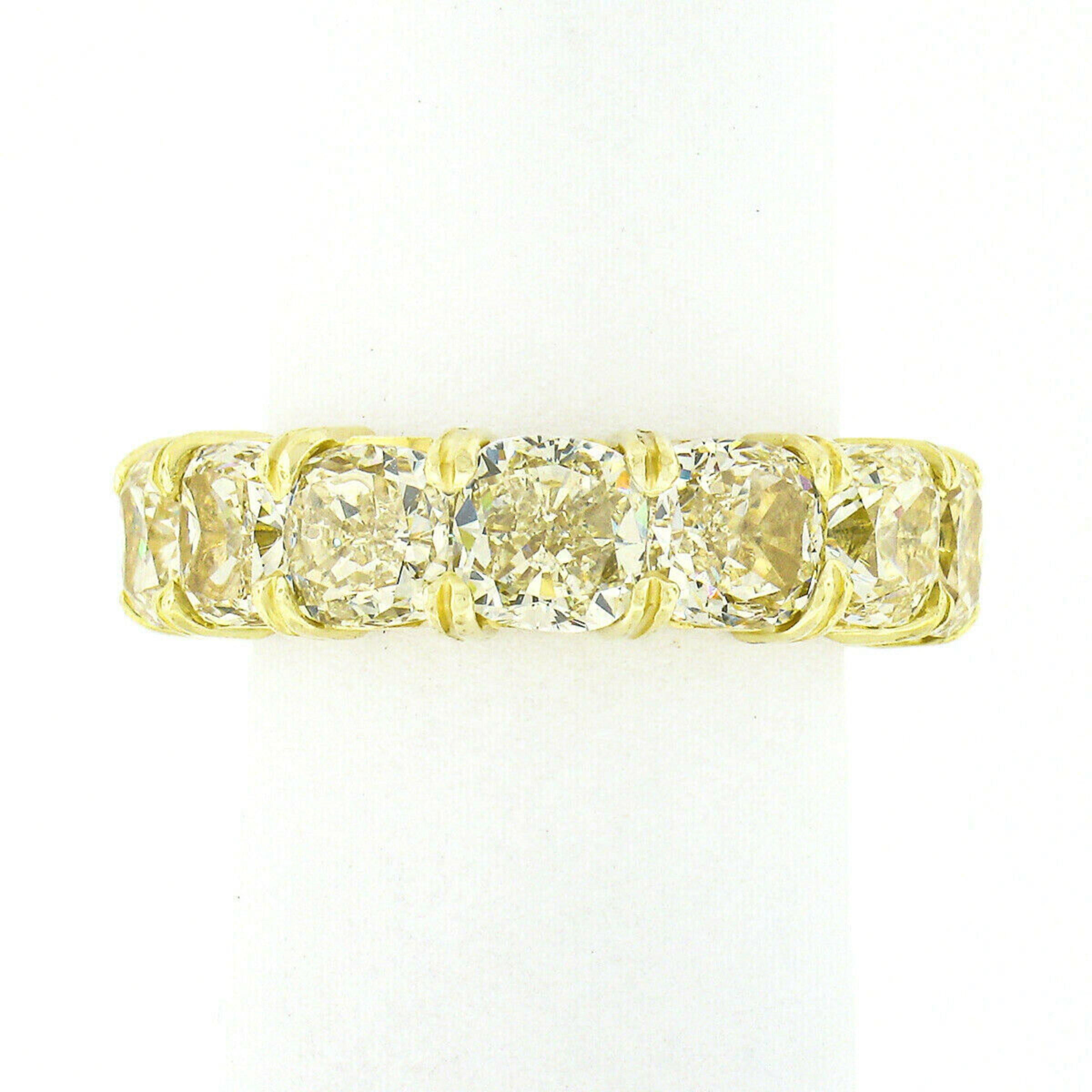 Women's 18k Gold 10.10ctw GIA 14 Cushion Cut Yellow Diamond Eternity Band Wedding Ring