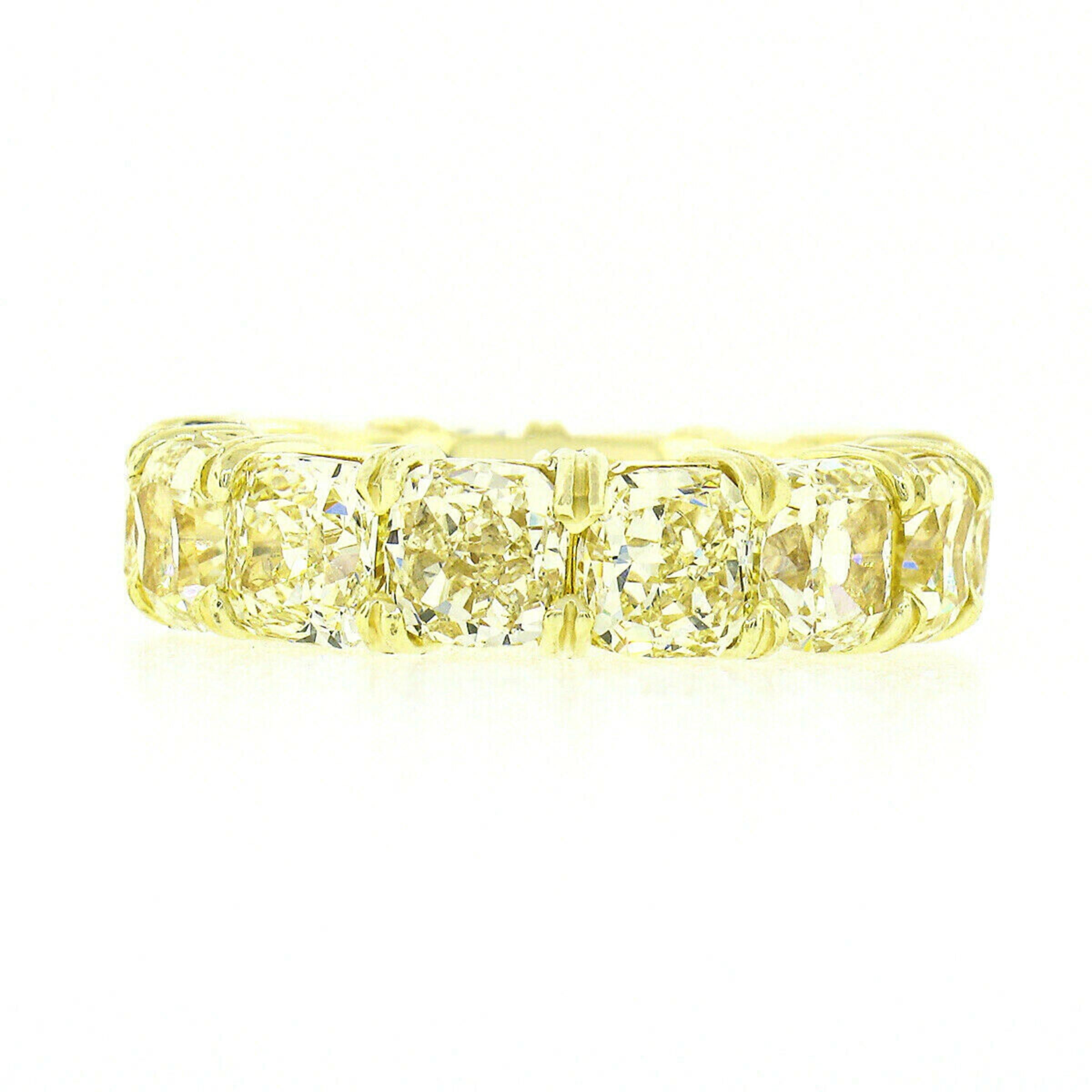 18k Gold 10.10ctw GIA 14 Cushion Cut Yellow Diamond Eternity Band Wedding Ring 3