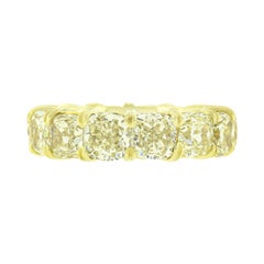 Vintage 18k Gold 10.10ctw GIA 14 Cushion Cut Yellow Diamond Eternity Band Wedding Ring