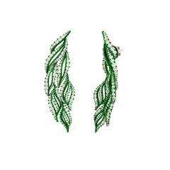 18K Gold 10.14 Ct Diamond Abstract Layered Ribbon Leaf Statement Earring Climber