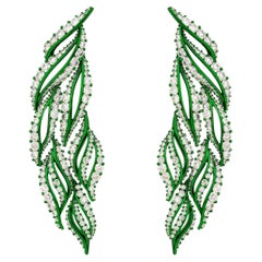 18K Gold 10.14 Ct Diamond Abstract Layered Ribbon Leaf Statement Earring Climber