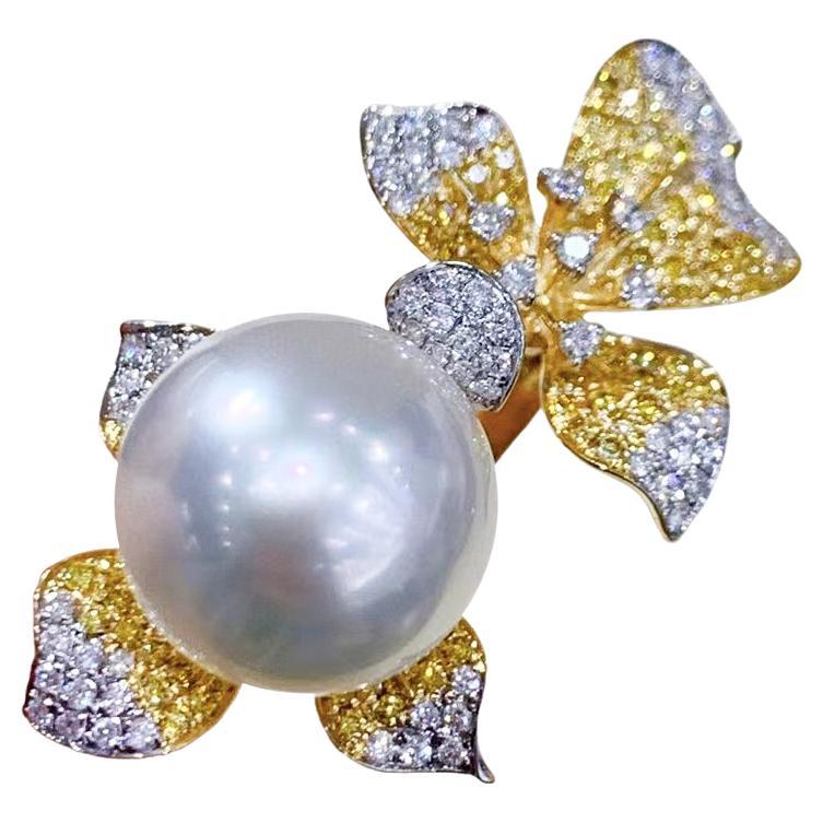 【Vine Symphony】Bicolor Floral Aurora South Sea Pearl Diamond Cocktail Ring