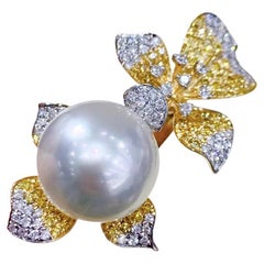 【Vine Symphony】Bicolor Floral Aurora South Sea Pearl Diamond Cocktail Ring