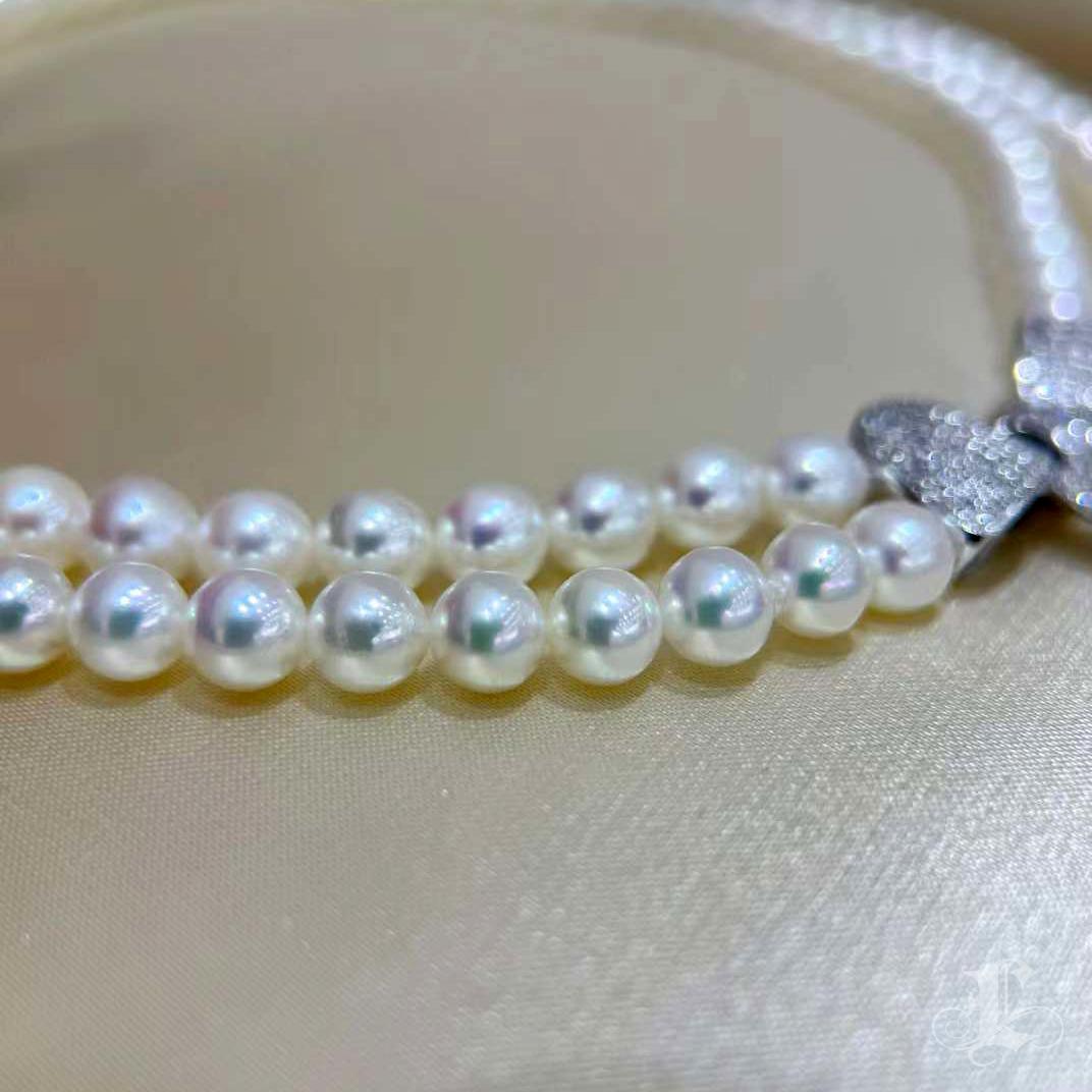 【 Sculpted Geometry】Couture Twin-Strand Akoya Pearl Necklace with Diamond Ribbon For Sale 1