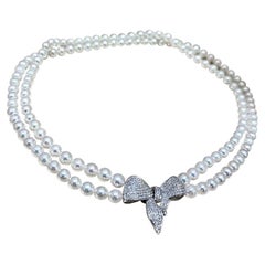 【 Sculpted Geometry】Couture Twin-Strand Akoya Pearl Necklace with Diamond Ribbon