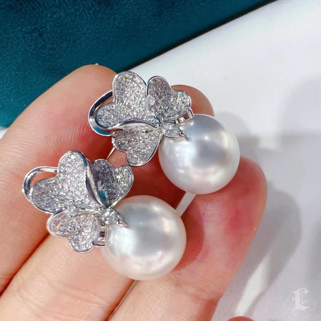 De las mujeres 【Vine Symphony】Butterfly Bloom Aurora South Sea Pearl Diamond Pendientes de noche en venta