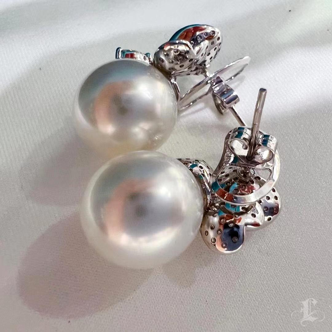 【Vine Symphony】Butterfly Bloom Aurora South Sea Pearl Diamond Pendientes de noche en venta 1