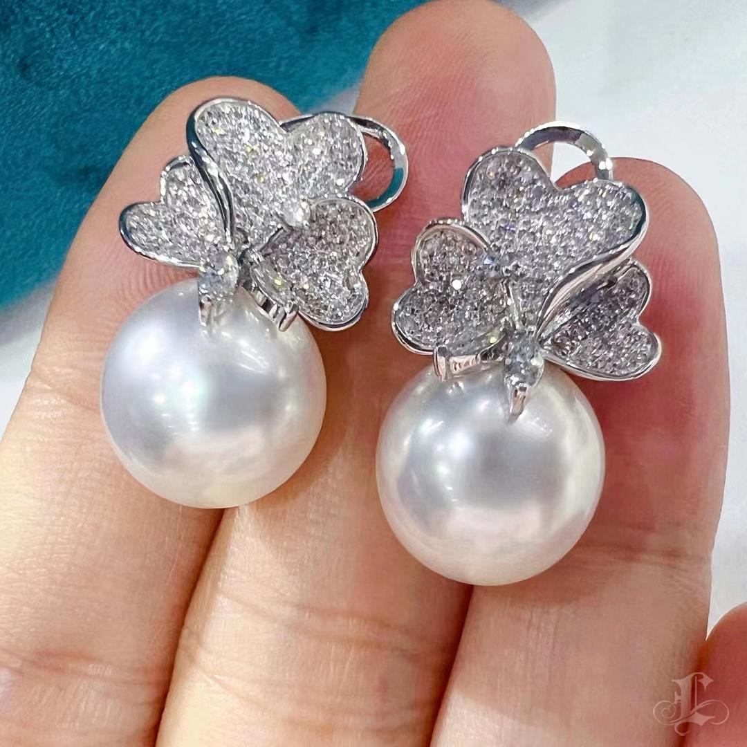 【Vine Symphony】Butterfly Bloom Aurora South Sea Pearl Diamond Pendientes de noche en venta 2