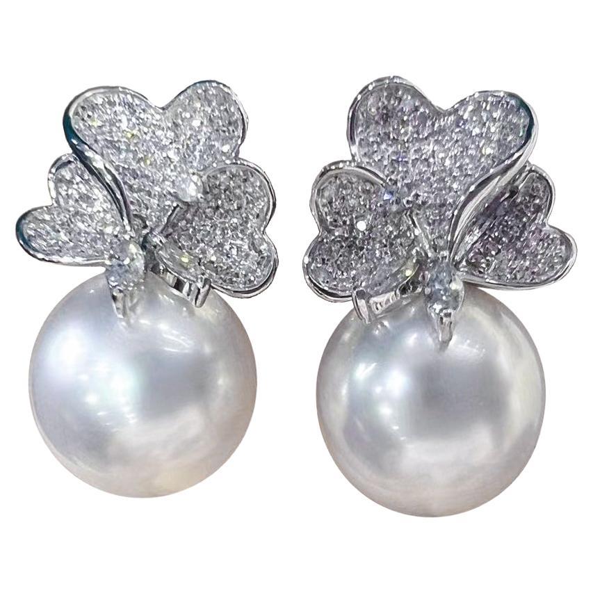 【Vine Symphony】Butterfly Bloom Aurora South Sea Pearl Diamond Pendientes de noche en venta