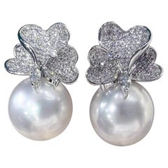 【Vine Symphony】Butterfly Bloom Aurora South Sea Pearl Diamond Evening Earrings