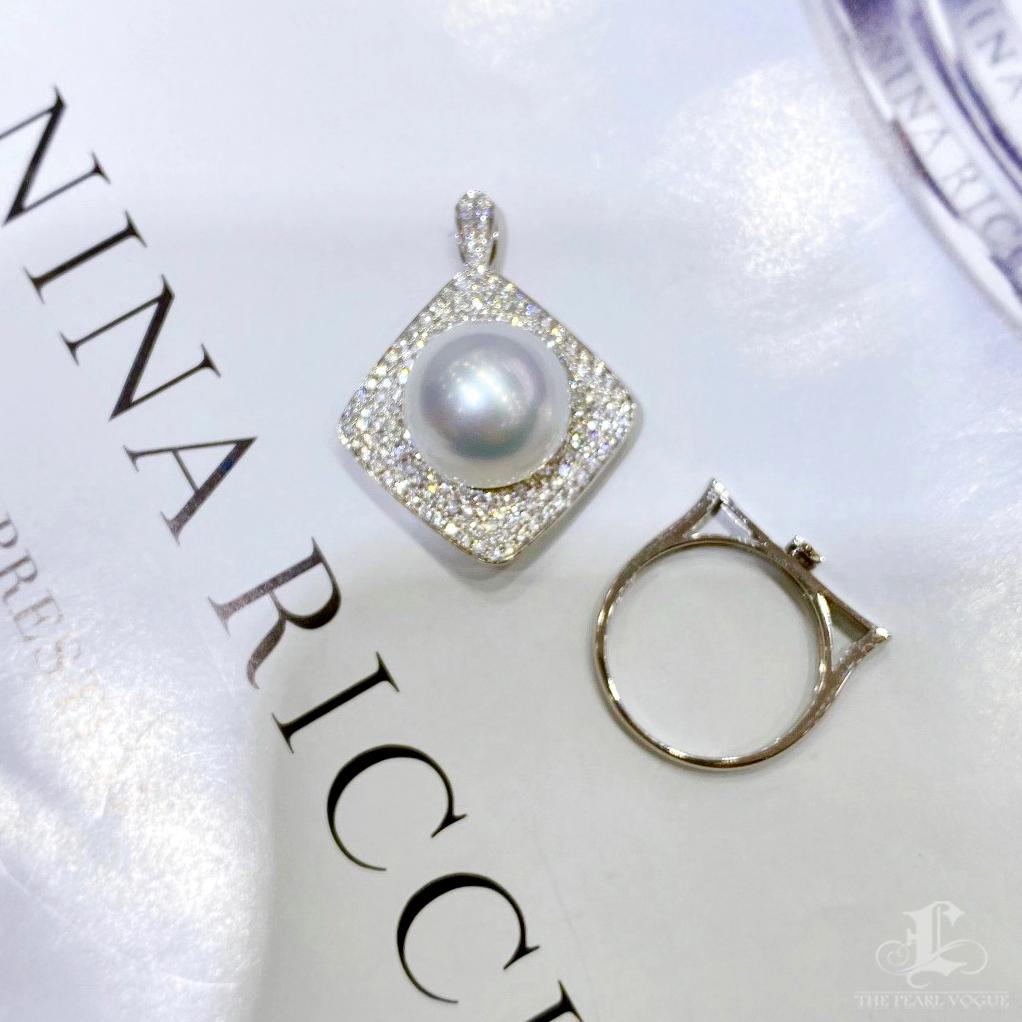 【Geometria scolpita】 Anello con ciondolo Aurora perla dei mari del sud diamante Pavé convertibile In condizioni Nuovo in vendita a New York, NY