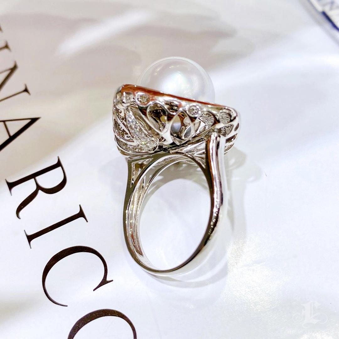 【Geometria scolpita】 Anello con ciondolo Aurora perla dei mari del sud diamante Pavé convertibile in vendita 4
