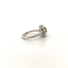 18k Gold 1.04ct Cushion Cut Fancy Grayish Yellowish Green Diamond Halo Ring
