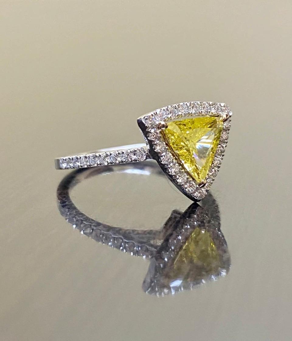 Trillion Cut 18K Gold 1.05 Carat EGL Certified Halo Trillion Yellow Diamond Engagement Ring  For Sale