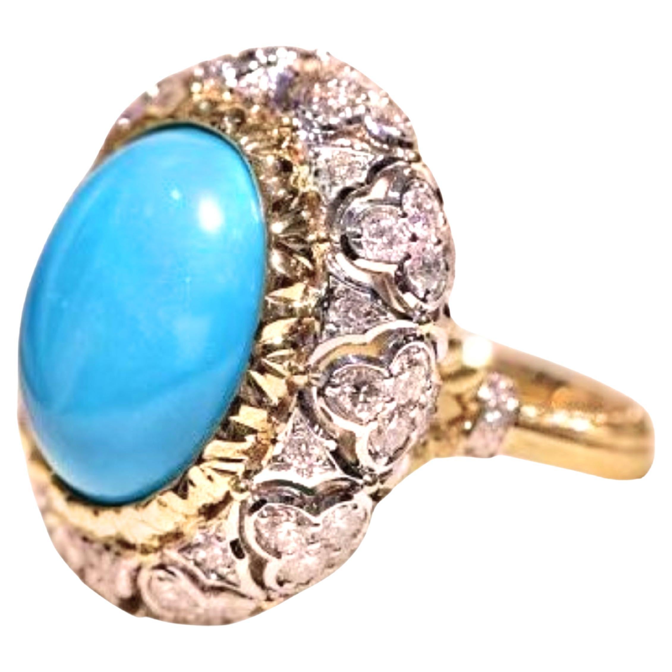 18 Karat Gold 10,59 Karat amerikanischer Türkis-Ring mit Diamanten