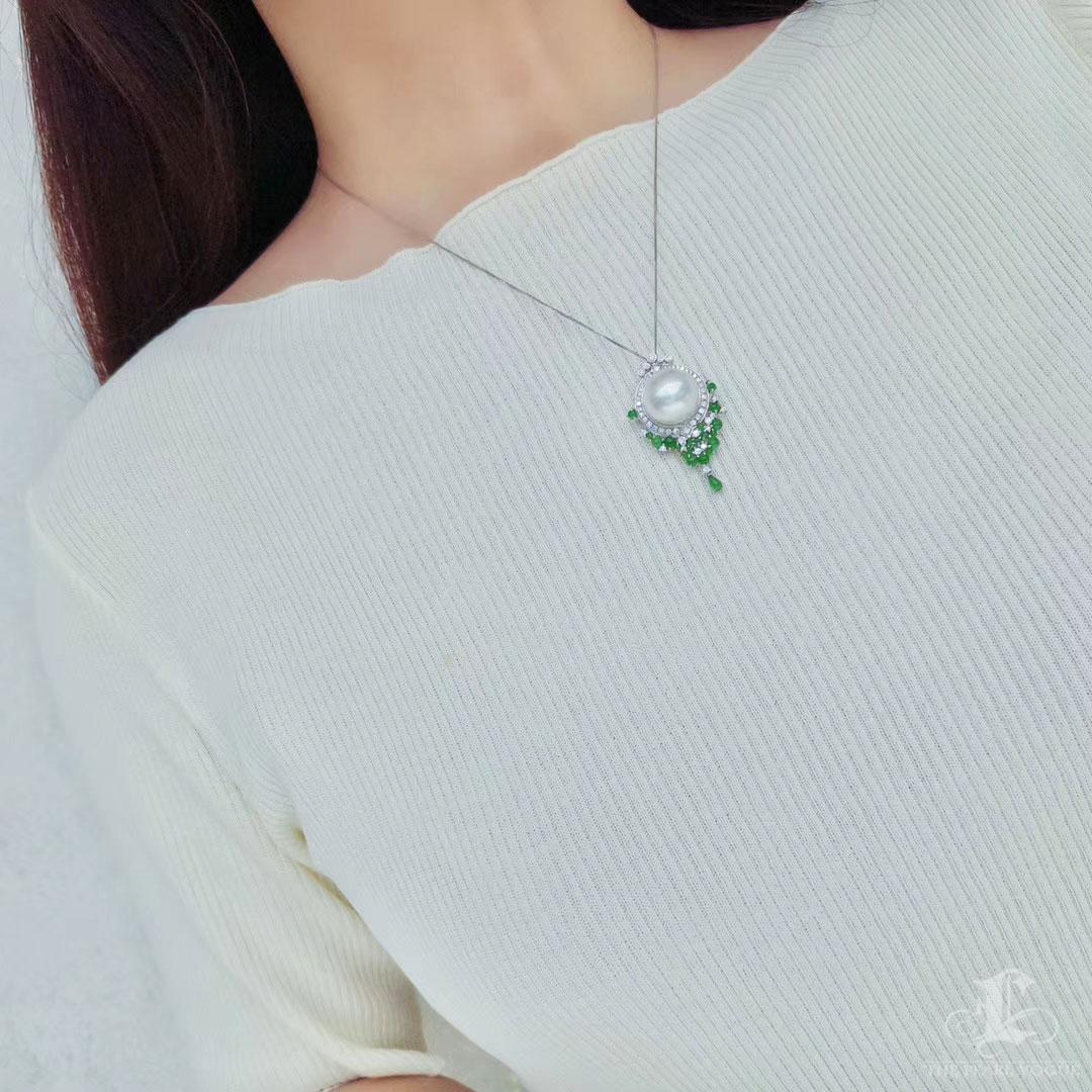 【Corona Radiance】Majestic Bloom Esmeralda Mar del Sur Perla Diamante Broche Colgante Sin cortar en venta