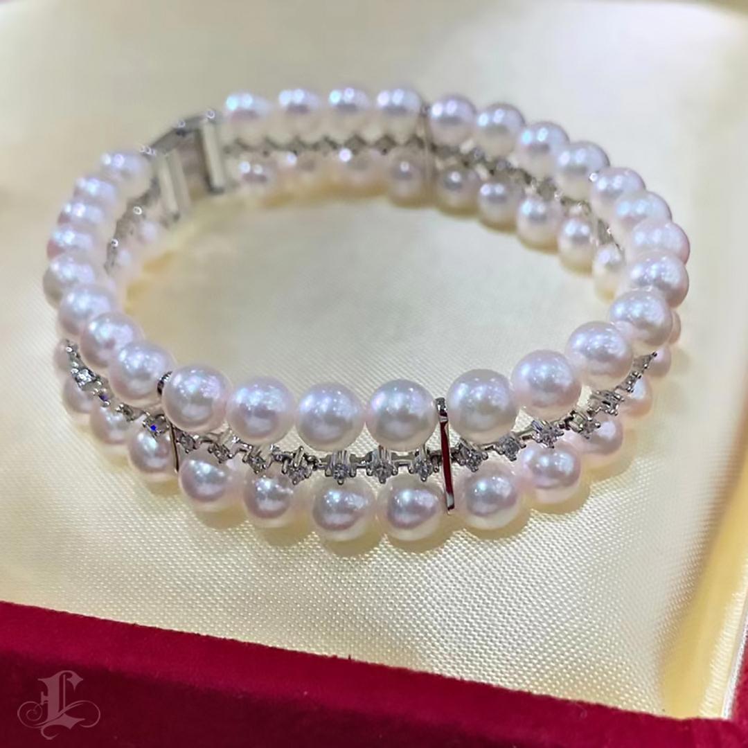 【Geometria scolpita】 Bracciale a doppio filo con perle Akoya e diamanti Lily Grace Baby in vendita 3