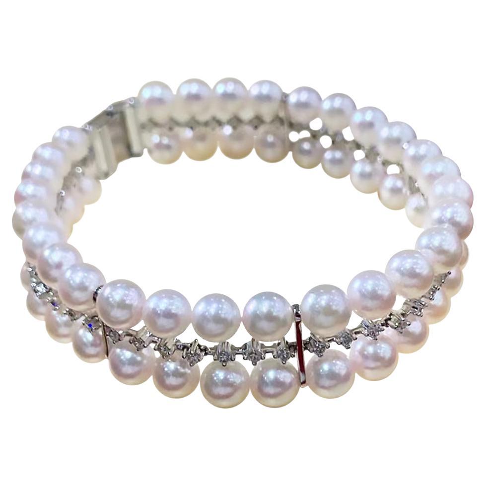 【Sculpted Geometry】Lily Grace Baby Akoya Pearl & Diamond Double-Strand Bracelet