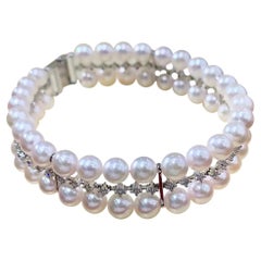 【Sculpted Geometry】Lily Grace Baby Akoya Pearl & Diamond Double-Strand Bracelet