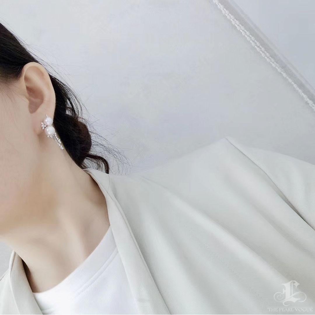 Uncut 【Vine Symphony】Diamond Blossom Aurora Akoya Pearl Drop Earrings For Sale