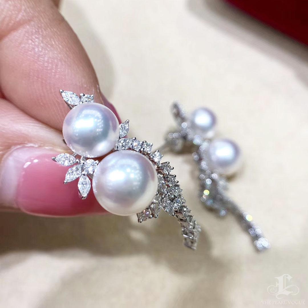 【Vine Symphony】Diamond Blossom Aurora Akoya Pearl Drop Earrings In New Condition For Sale In New York, NY