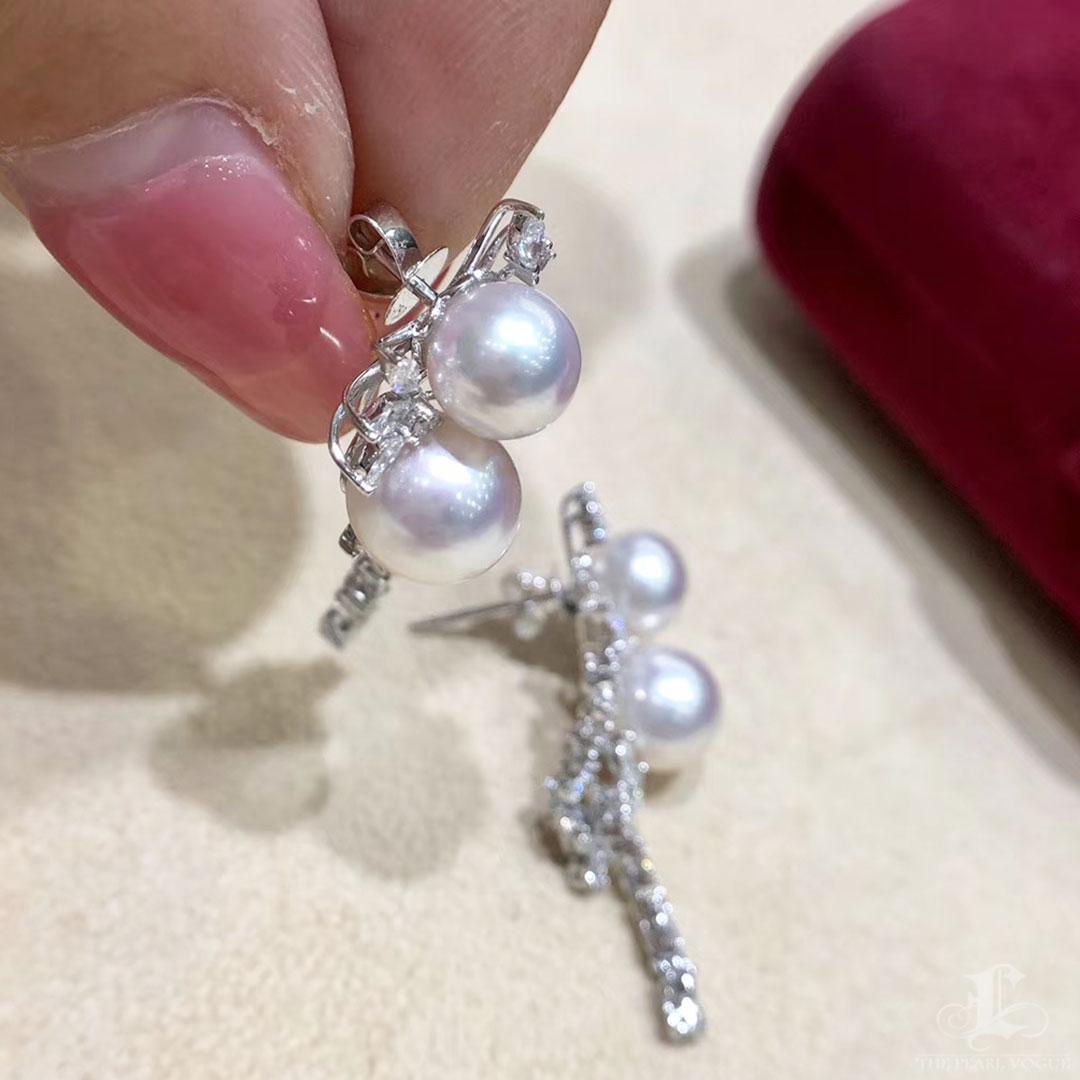 【Vine Symphony】Diamond Blossom Aurora Akoya Pearl Drop Earrings For Sale 2
