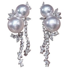 Diamant-Blumen-Tropfen-Ohrringe Aurora Akoya Perlen
