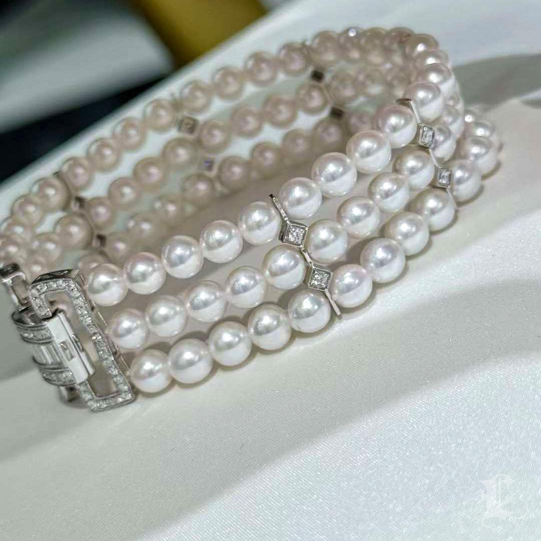 【Sculptured Geometry】Art Deco Diamond Akoya Pearl Triple-Strand Evening Bracelet en vente 4