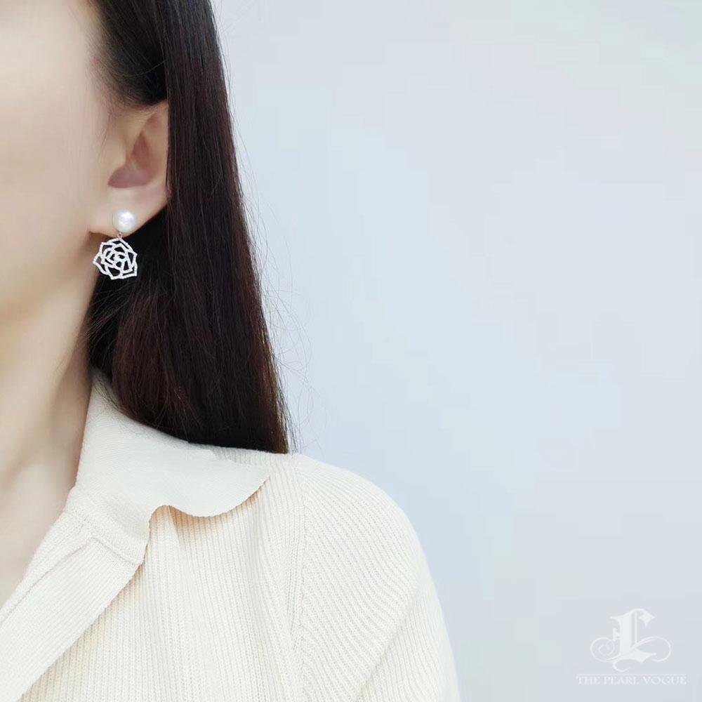 Uncut 【Vine Symphony】Openwork Rose Aurora South Sea Pearl Diamond Drop Earrings For Sale