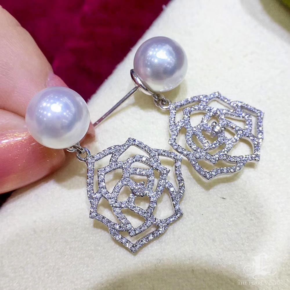 Women's 【Vine Symphony】Openwork Rose Aurora South Sea Pearl Diamond Drop Earrings For Sale