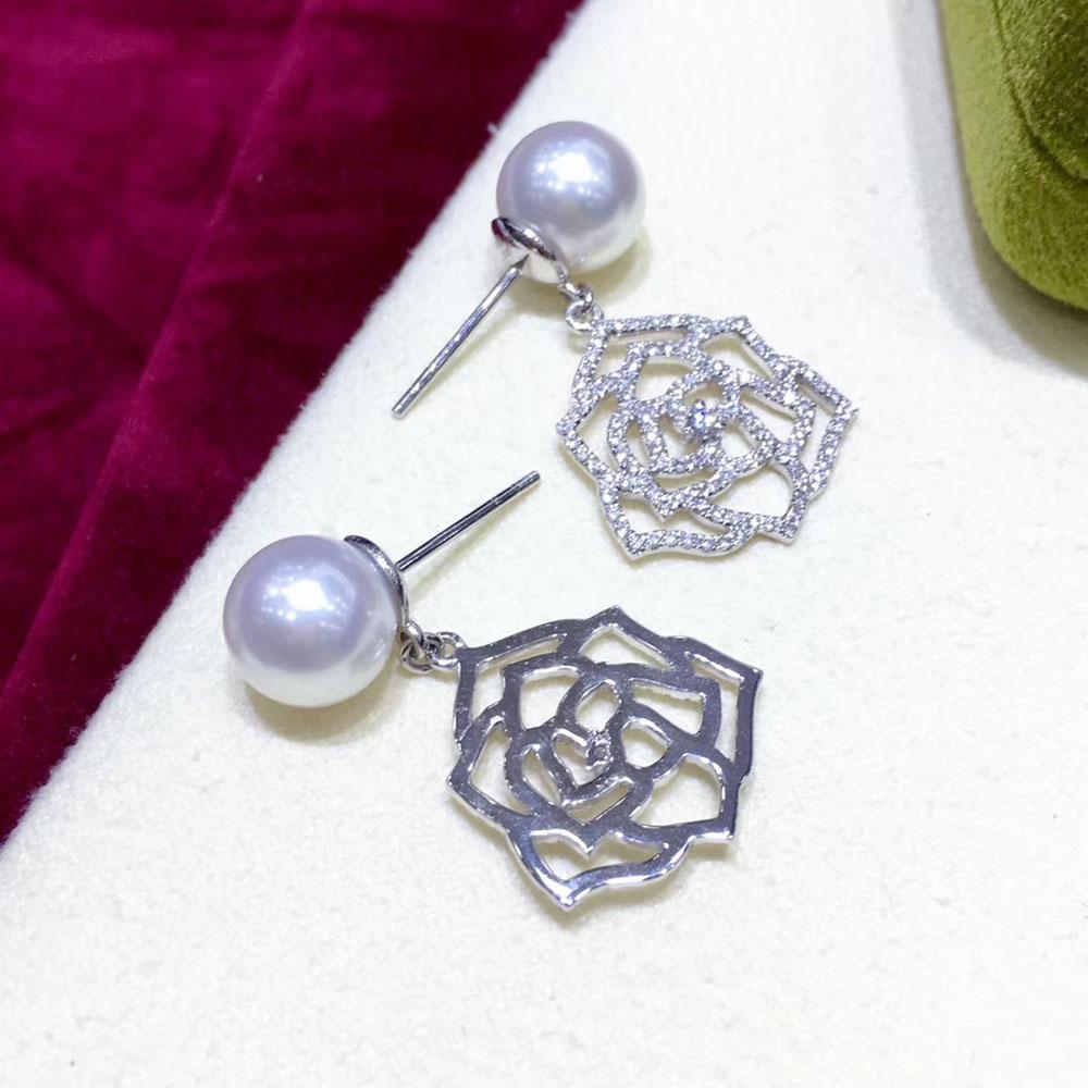 【Vine Symphony】Openwork Rose Aurora South Sea Pearl Diamond Drop Earrings For Sale 2