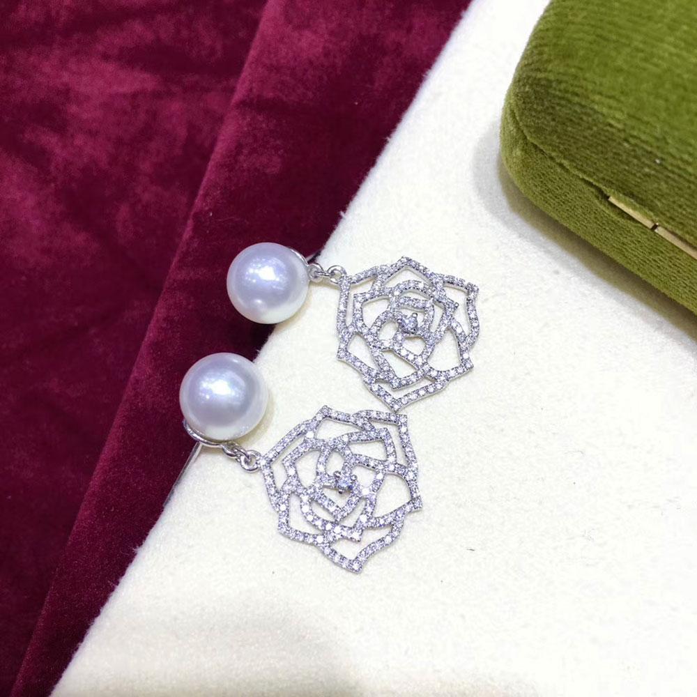 【Vine Symphony】Openwork Rose Aurora South Sea Pearl Diamond Drop Earrings For Sale 4