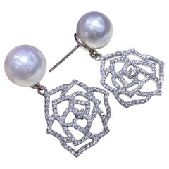 【Vine Symphony】Openwork Rose Aurora South Sea Pearl Diamond Drop Earrings