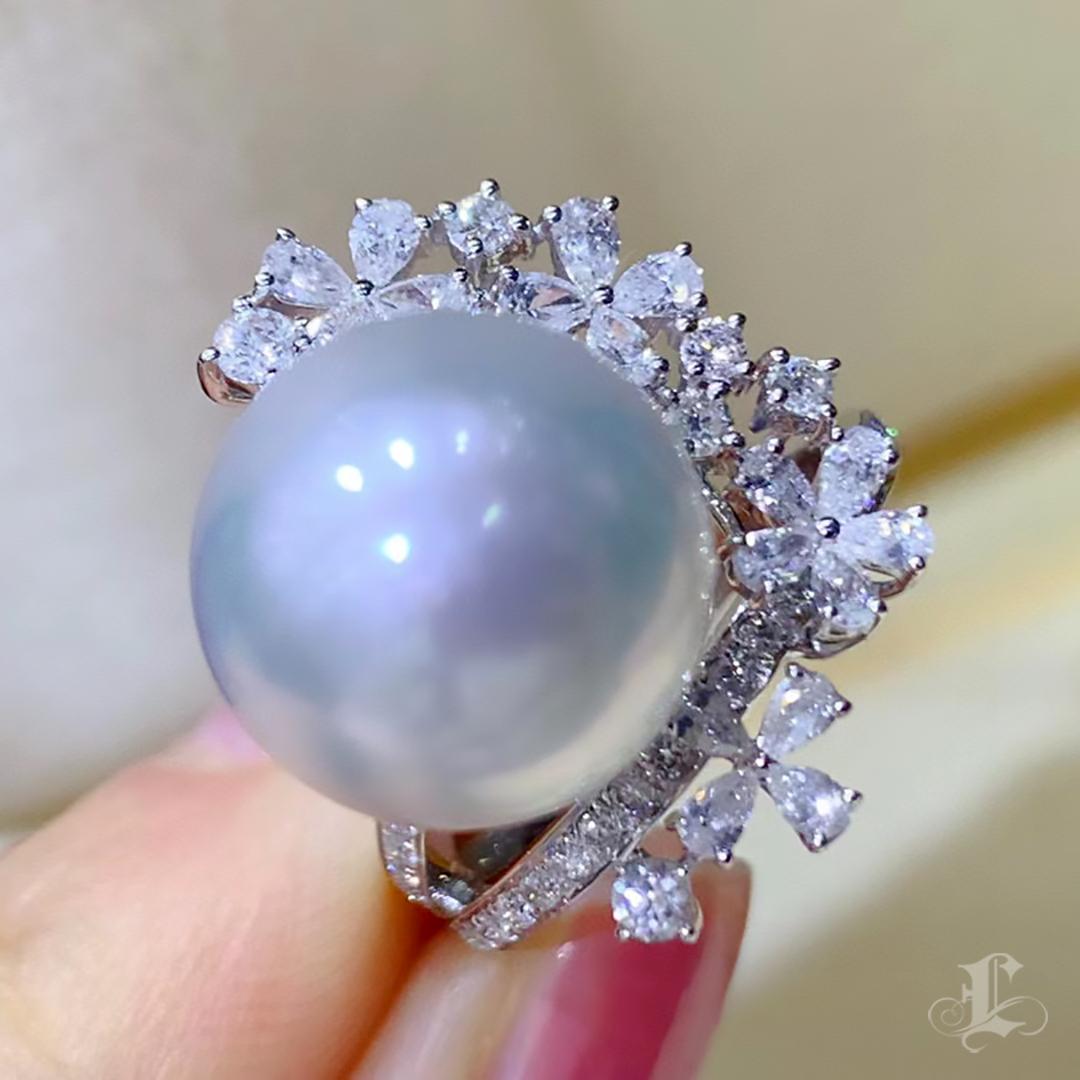 Women's 【Vine Symphony】Blossom Arc Aurora South Sea Pearl Diamond Ring For Sale