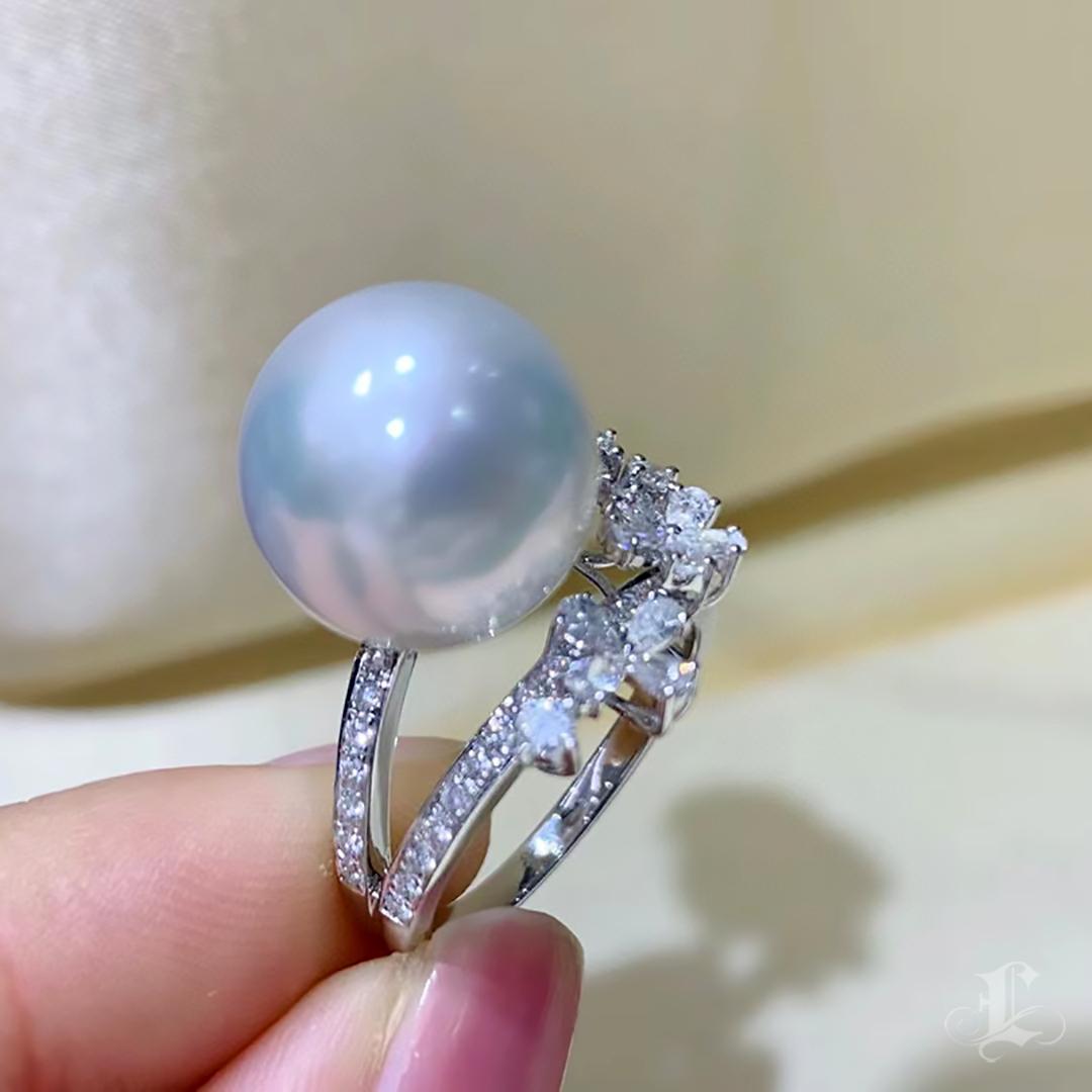 【Vine Symphony】Blossom Arc Aurora South Sea Pearl Diamond Ring For Sale 1