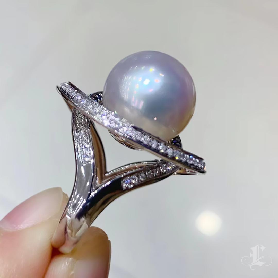 【Crown Radiance】Celestial Orbit South Sea Pearl, Diamond & Sapphire Ring For Sale 1