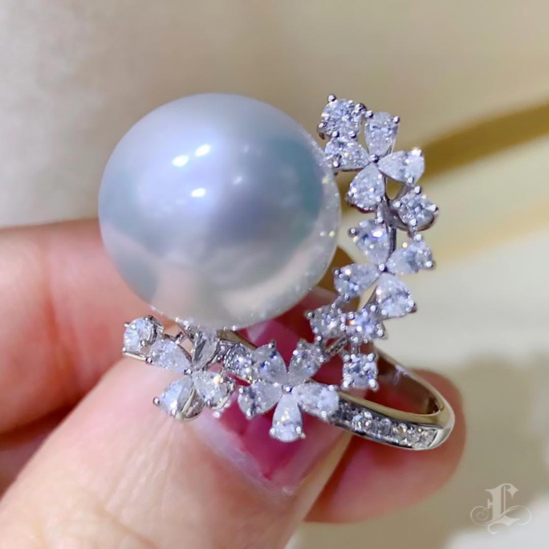 【Vine Symphony】Blossom Arc Aurora South Sea Pearl Diamond Ring For Sale 2