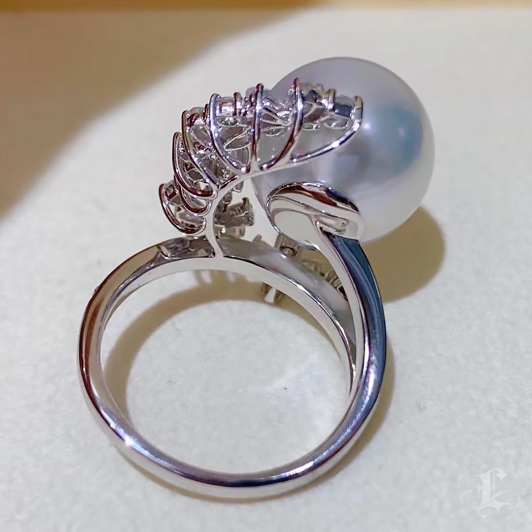 【Vine Symphony】Blossom Arc Aurora South Sea Pearl Diamond Ring For Sale 3