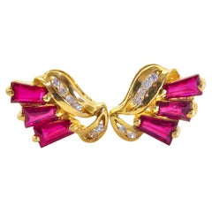 18K Gold 1.05ct Red Ruby & 0.06ct Diamond Winged Stud Earrings
