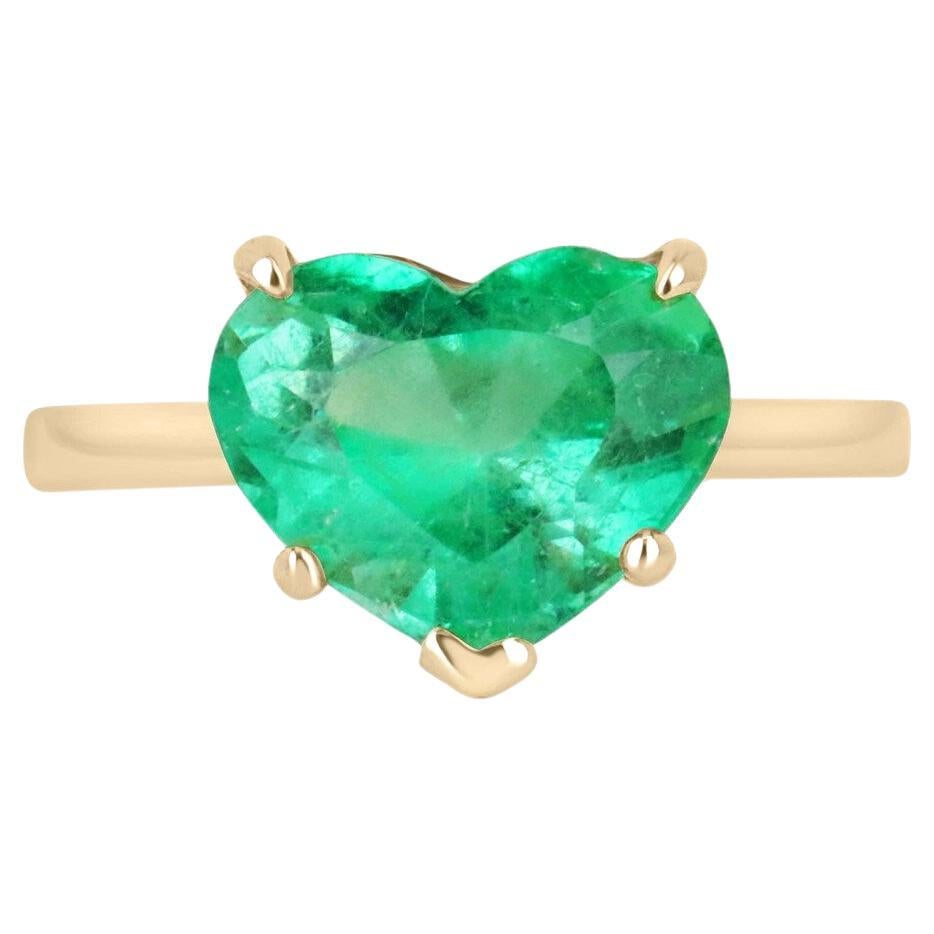 18K Gold 1.05tcw Oval Colombian Emerald & Diamond Three Stone Ring, Antique For Sale