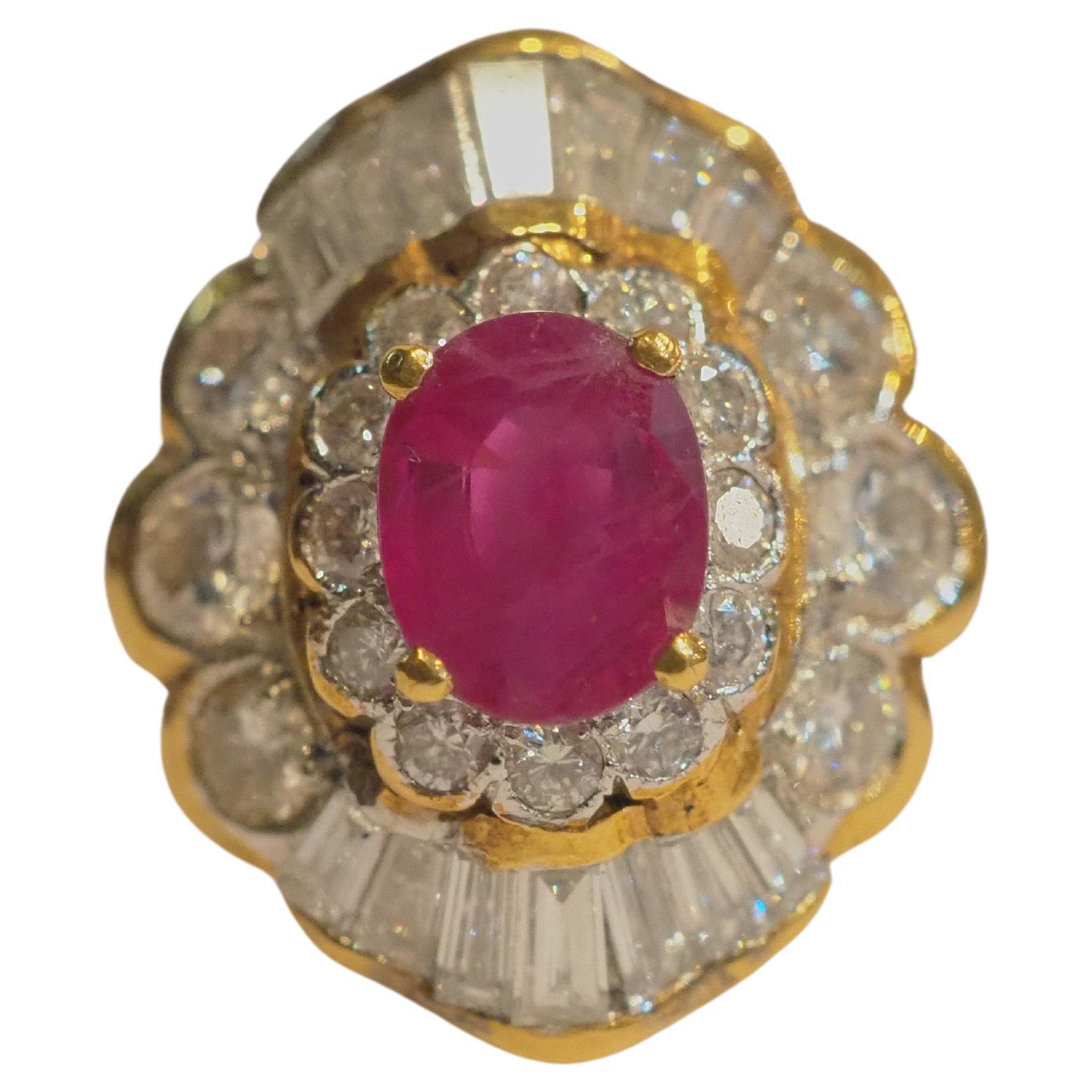 18k Gold 1.06 Carat Oval Burma Ruby & 1.41 Carat Diamond Cocktail Ring