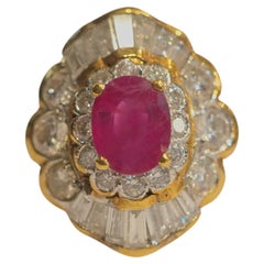 Vintage 18k Gold 1.06 Carat Oval Burma Ruby & 1.41 Carat Diamond Cocktail Ring